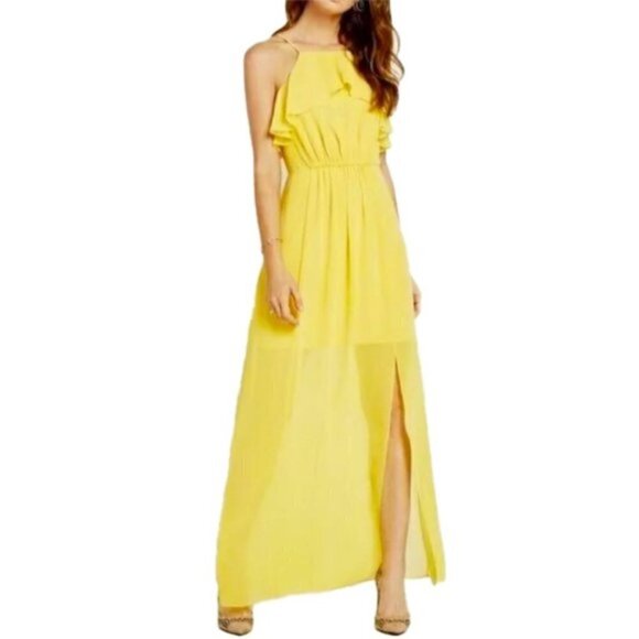 🆕 BCBG Generation Ruffle-Trimmed Chiffon Maxi Dress Yellow size 12 - Picture 1 of 7